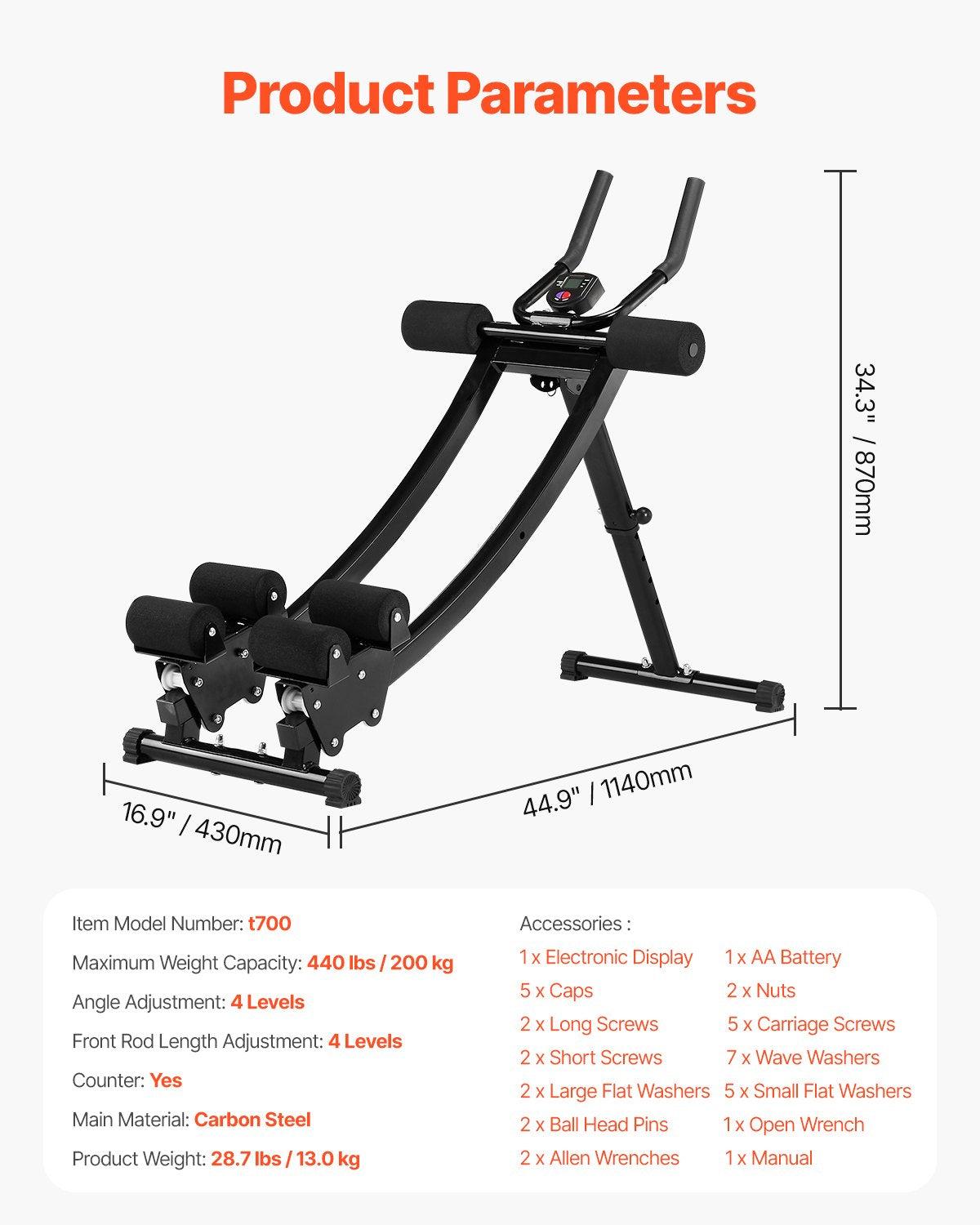 VEVOR AB Workout Machine Equipment Home Gym Core Abdominal Trainers Dual-track