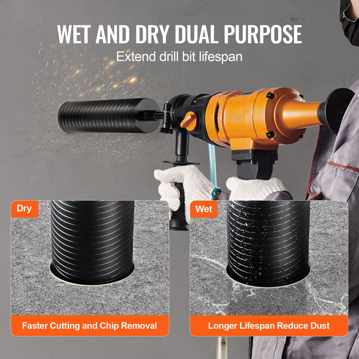 VEVOR Core Drill Bit, 4" Wet/Dry Diamond Core Drill Bits for Brick and Block, Concrete Core Drill Bit with Pilot Bit Adapter and Saw Blade, 9.5"