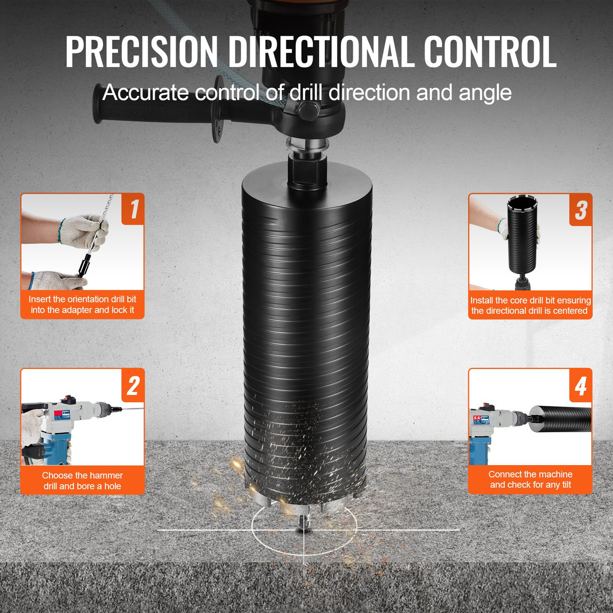 VEVOR Core Drill Bit, 4" Wet/Dry Diamond Core Drill Bits for Brick and Block, Concrete Core Drill Bit with Pilot Bit Adapter and Saw Blade, 9.5"