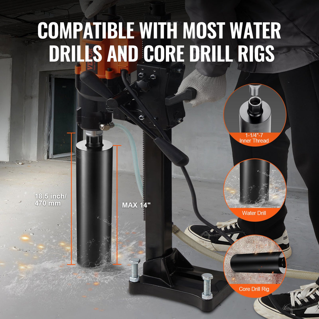 VEVOR Core Drill Bit, 4.25" Wet Diamond Core Drill Bits, 14" Drilling Depth Concrete Core Drill Bit with Saw Blade, 1-1/4"-7 Inner Thread, Laser