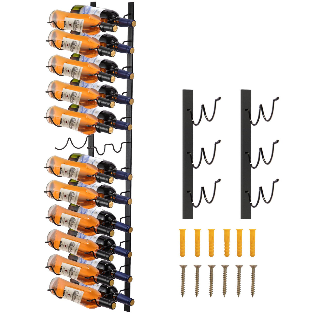 VEVOR Wall Mounted Wine Rack 12x2 Bottles Wine Holder Towel Rack Black Steel Vertical Wine Rack Modern Decorative Wall Mounted Wine Bottle Holder Forward Design Simple Storage Wall Rack 48x11x1 In