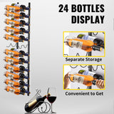VEVOR Wall Mounted Wine Rack 12x2 Bottles Wine Holder Towel Rack Black Steel Vertical Wine Rack Modern Decorative Wall Mounted Wine Bottle Holder Forward Design Simple Storage Wall Rack 48x11x1 In - Front View
