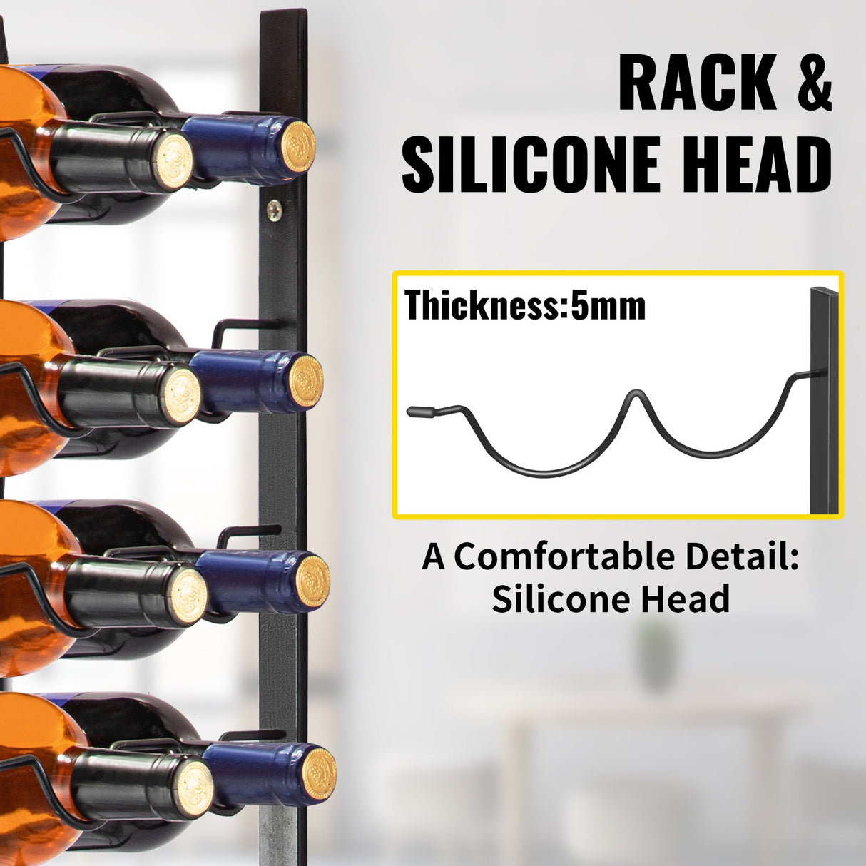 VEVOR Wall Mounted Wine Rack 12x2 Bottles Wine Holder Towel Rack Black Steel Vertical Wine Rack Modern Decorative Wall Mounted Wine Bottle Holder Forward Design Simple Storage Wall Rack 48x11x1 In
