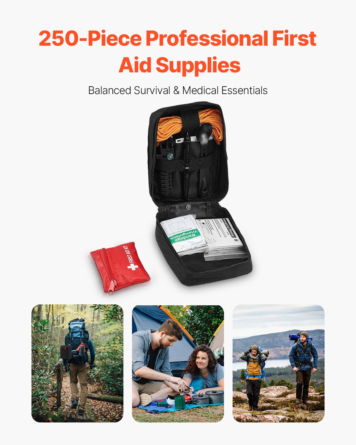 VEVOR Survival First Aid Kit 250 Pieces Emergency Medical Trauma Bag for Camping