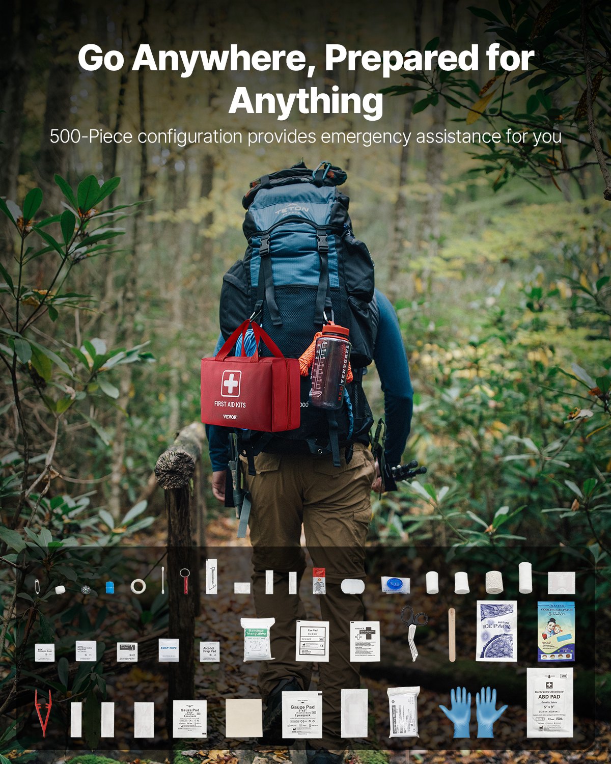 VEVOR First Aid Kit 500 Pieces Large Survival Bag Emergency Medical Supplies