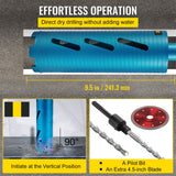 VEVOR Dry Core Drill Bit, 88.9 mm Diameter 11 Threaded, 241.3mm Depth Diamond Coring Bore Tool with a Pilot Bit & Blade, Masonry Hole Saw Bits for