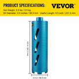 VEVOR Dry Core Drill Bit, 88.9 mm Diameter 11 Threaded, 241.3mm Depth Diamond Coring Bore Tool with a Pilot Bit & Blade, Masonry Hole Saw Bits for