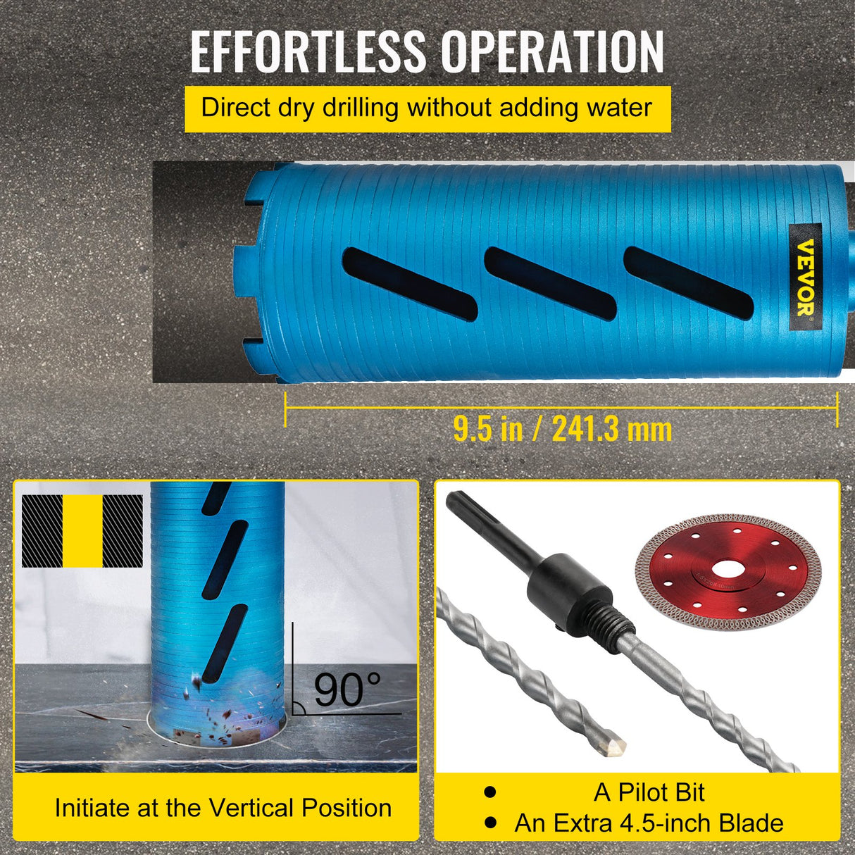 VEVOR Core Drill Diamond Dry Coring Bit 4" with Pilot Bit for Hard Concrete