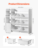 VEVOR 4-Tier Kids Toy Storage and Bookshelf with 8 Flexible Plastic Bins White - Side View
