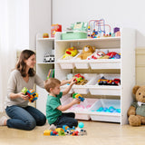 VEVOR 4-Tier Kids Toy Storage and Bookshelf with 8 Flexible Plastic Bins White - Low Angle