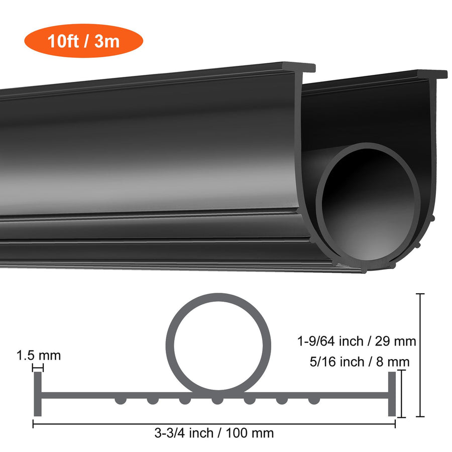 Garage Door Seals Bottom Rubber, U Shape +O Ring Combination Garage Door Bottom Weather Seal, 10ft Weatherproofing Garage Door Seal, 5/16 inch T-ends and 3 3/4 inch Width, for Doors, Black