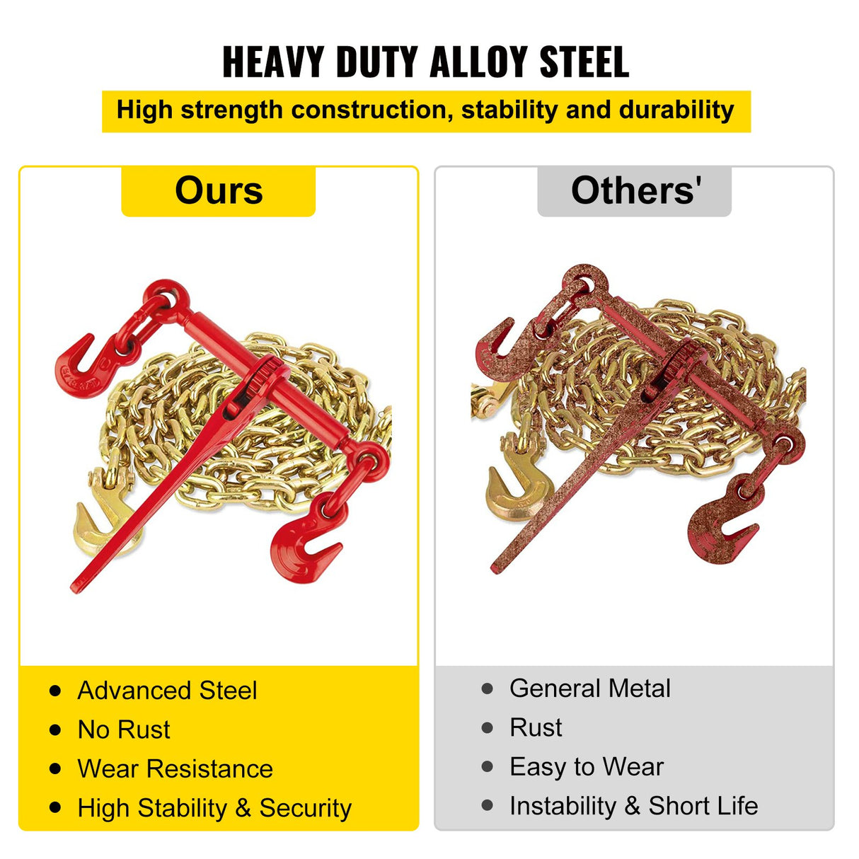 VEVOR Chain Load Binder, 8 mm Tie Down Kit with 3 Ton Working Load Capacity and Two Grab Hooks, Includes (4) Ratchet Binders - (4) 6.4 m Grade 80