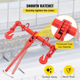 VEVOR Chain Load Binder, 8 mm Tie Down Kit with 3 Ton Working Load Capacity and Two Grab Hooks, Includes (4) Ratchet Binders - (4) 6.4 m Grade 80 Chains, Transport Load Package for Hauling, Towing - 45-Degree Angle