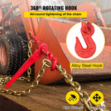 VEVOR Chain Load Binder, 8 mm Tie Down Kit with 3 Ton Working Load Capacity and Two Grab Hooks, Includes (4) Ratchet Binders - (4) 6.4 m Grade 80 Chains, Transport Load Package for Hauling, Towing - Rear View