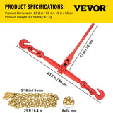 VEVOR Chain Load Binder, 8 mm Tie Down Kit with 3 Ton Working Load Capacity and Two Grab Hooks, Includes (4) Ratchet Binders - (4) 6.4 m Grade 80 Chains, Transport Load Package for Hauling, Towing - Close-Up Angle