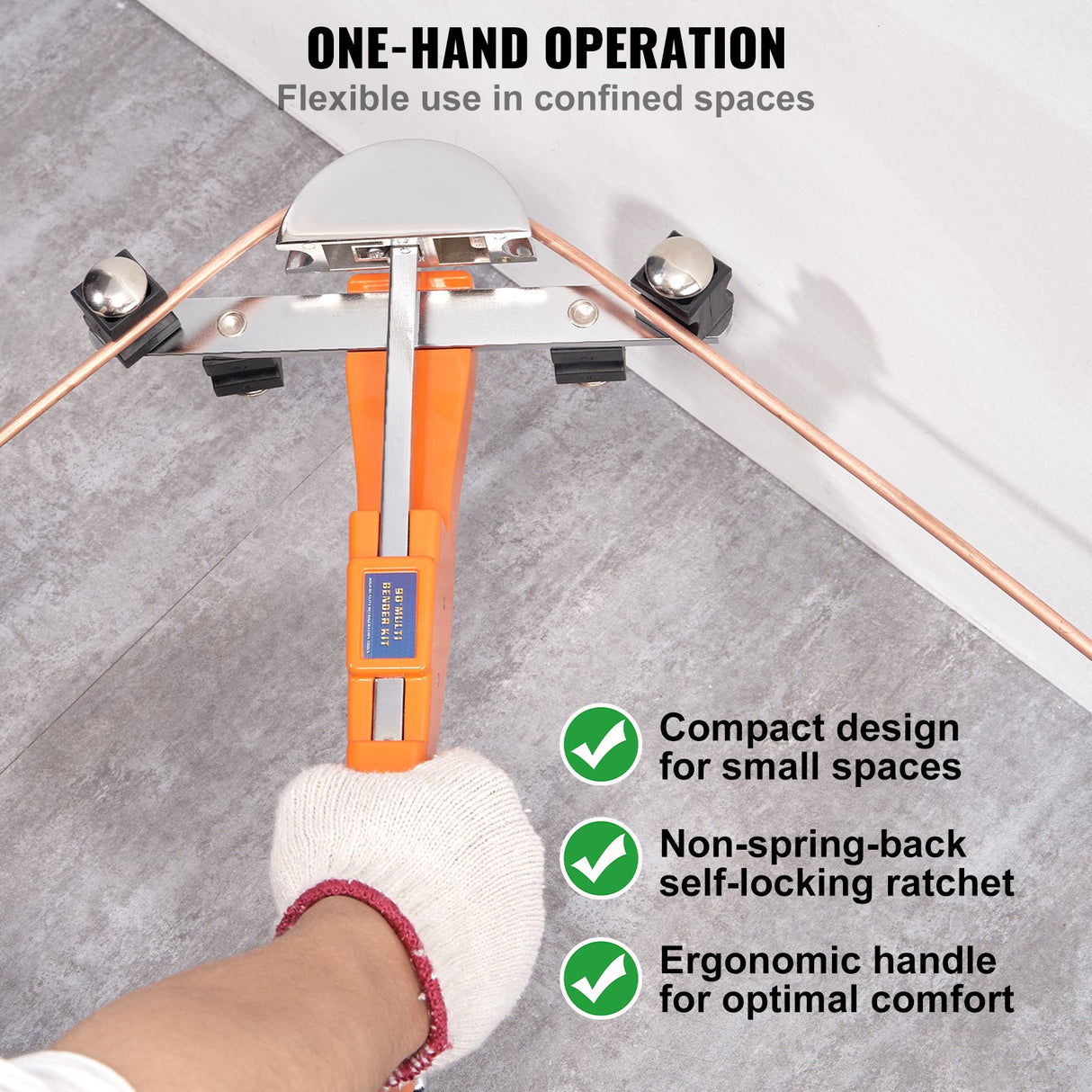 VEVOR Pipe Tube Bender, 1/4"-7/8" Ratcheting Tubing Benders, 90°Forward/Reverse Pipes Bending Tools with 7 Dies for HVAC Air Conditioning Refrigerator Repair
