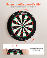 VEVOR Dart Board, High-Grade Self-Healing Sisal Fiber Dartboard with Staple-Free Bullseye, Blade Wire & Rotating Number Ring, 450mm Professional Dartboard for Home Party Game Room (Darts Not Included) - Top-Down View
