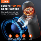 VEVOR Massage Gun Deep Tissue, Percussion Muscle Massager for Athletes - with 4 Speed Levels & 4 Massage Heads, 7.4V 2500mAh Batteries, Handheld Mini