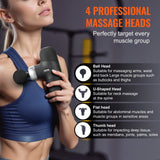 VEVOR Massage Gun Deep Tissue, Percussion Muscle Massager for Athletes - with 4 Speed Levels & 4 Massage Heads, 7.4V 2500mAh Batteries, Handheld Mini