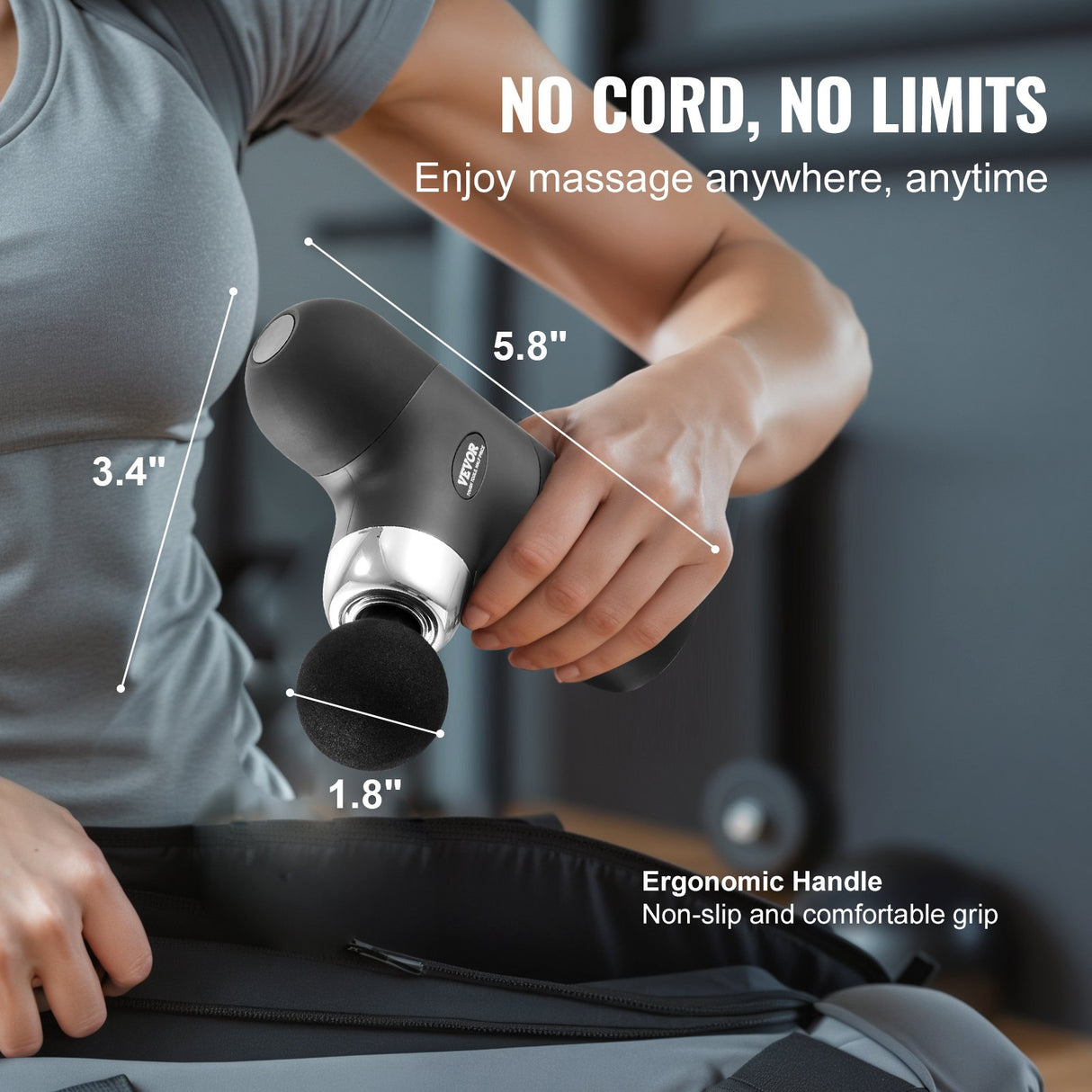 VEVOR Massage Gun Deep Tissue, Percussion Muscle Massager for Athletes - with 4 Speed Levels & 4 Massage Heads, 7.4V 2500mAh Batteries, Handheld Mini