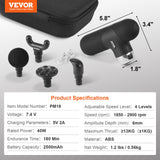 VEVOR Massage Gun Deep Tissue, Percussion Muscle Massager for Athletes - with 4 Speed Levels & 4 Massage Heads, 7.4V 2500mAh Batteries, Handheld Mini - Close-Up Angle