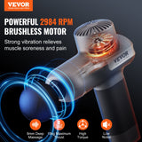 VEVOR Massage Gun Deep Tissue, Percussion Muscle Massager for Athletes - with 5 Speed Levels & 6 Massage Heads, 7.4V 2500mAh Batteries, Handheld