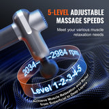 VEVOR Massage Gun Deep Tissue, Percussion Muscle Massager for Athletes - with 5 Speed Levels & 6 Massage Heads, 7.4V 2500mAh Batteries, Handheld