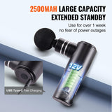 VEVOR Massage Gun Deep Tissue, Percussion Muscle Massager for Athletes - with 4 Speed Levels & 4 Massage Heads, 12V 2500mAh Batteries, Handheld - Top-Down View