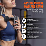 VEVOR Massage Gun Deep Tissue, Percussion Muscle Massager for Athletes - with 4 Speed Levels & 4 Massage Heads, 12V 2500mAh Batteries, Handheld