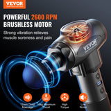 VEVOR Massage Gun Deep Tissue, Percussion Muscle Massager for Athletes - with 9 Speed Levels & 6 Massage Heads, 24V 2500mAh Batteries, Handheld - Front View