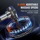 VEVOR Massage Gun Deep Tissue, Percussion Muscle Massager for Athletes - with 9 Speed Levels & 6 Massage Heads, 24V 2500mAh Batteries, Handheld