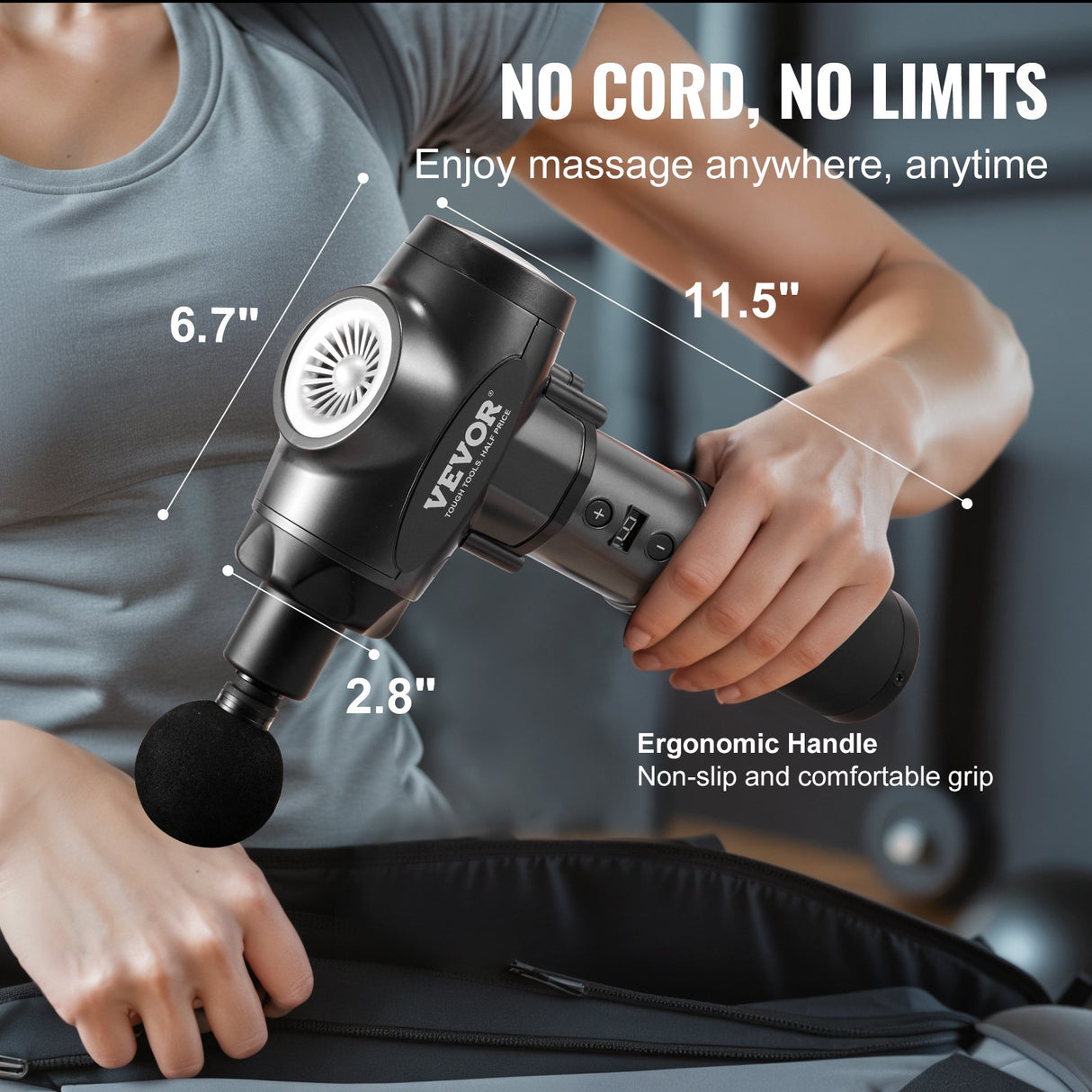 VEVOR Massage Gun Deep Tissue, Percussion Muscle Massager for Athletes - with 9 Speed Levels & 6 Massage Heads, 24V 2500mAh Batteries, Handheld