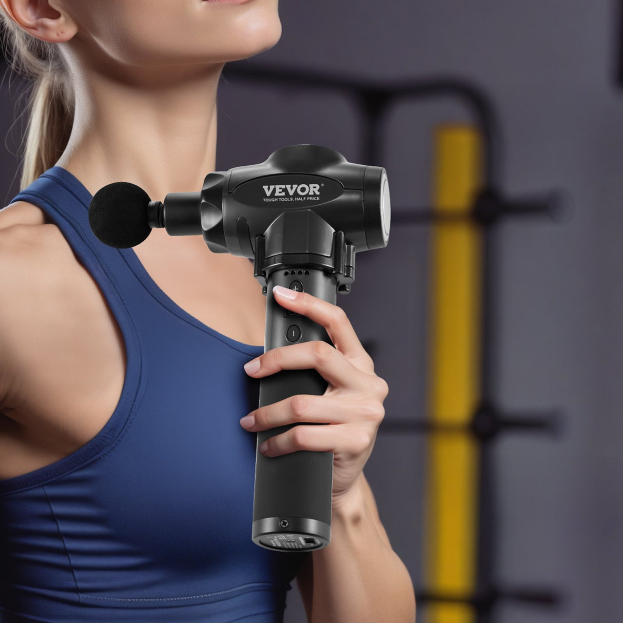 VEVOR Massage Gun Deep Tissue, Percussion Muscle Massager for Athletes - with 9 Speed Levels & 6 Massage Heads, 24V 2500mAh Batteries, Handheld