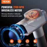 VEVOR Massage Gun Deep Tissue, Percussion Muscle Massager for Athletes - with 8 Speed Levels & 6 Massage Heads, 16V 2500mAh Batteries, Handheld - Front View