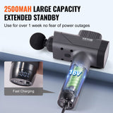 VEVOR Massage Gun Deep Tissue, Percussion Muscle Massager for Athletes - with 8 Speed Levels & 6 Massage Heads, 16V 2500mAh Batteries, Handheld - Top-Down View