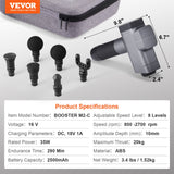 VEVOR Massage Gun Deep Tissue, Percussion Muscle Massager for Athletes - with 8 Speed Levels & 6 Massage Heads, 16V 2500mAh Batteries, Handheld