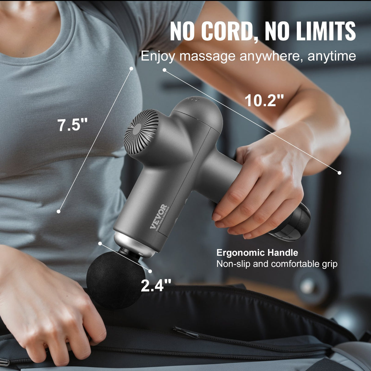 VEVOR Massage Gun Deep Tissue, Percussion Muscle Massager for Athletes - with 8 Speed Levels & 6 Massage Heads, 24V 2500mAh Batteries, Handheld Electric Massage Gun for Pain Relief, Muscle Relaxation