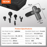 VEVOR Massage Gun Deep Tissue, Percussion Muscle Massager for Athletes - with 8 Speed Levels & 6 Massage Heads, 24V 2500mAh Batteries, Handheld