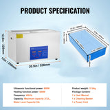 Vevor 30L Digital Ultrasonic Cleaners Cleaning Equipment Bath Tank w/Timer Heated - Close-Up Angle