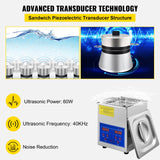 VEVOR Ultrasonic Cleaner 2L Jewelry Cleaning with Digital Timer Ultrasonic Cleaning Machine for Jewellery Rings Watches Eyeglasses Dentures Coins Metal Parts Commercial and Home Use - Side View