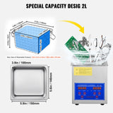 VEVOR Ultrasonic Cleaner 2L Jewelry Cleaning with Digital Timer Ultrasonic Cleaning Machine for Jewellery Rings Watches Eyeglasses Dentures Coins Metal Parts Commercial and Home Use - Rear View