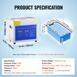 VEVOR Ultrasonic Cleaner Machine 3L Stainless Steel Ultrasonic Cleaning Machine Digital Heater Timer Jewelry Cleaning for Commercial Personal Home Use (3L) - Close-Up Angle