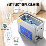 Vevor Brand New 6 Liter Stainless Steel Digital Ultrasonic Cleaner w/ Bracket & Drainage System - 45-Degree Angle