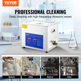 VEVOR Ultrasonic Cleaner 10L Jewelry Cleaning with Digital Timer Ultrasonic Cleaning Machine for Jewellery Rings Watches Eyeglasses Dentures Coins Metal Parts Commercial and Home Use Silver - Front View