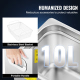 VEVOR Ultrasonic Cleaner 10L Jewelry Cleaning with Digital Timer Ultrasonic Cleaning Machine for Jewellery Rings Watches Eyeglasses Dentures Coins Metal Parts Commercial and Home Use Silver - Top-Down View