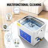 VEVOR Ultrasonic Cleaner 10L Jewelry Cleaning with Digital Timer Ultrasonic Cleaning Machine for Jewellery Rings Watches Eyeglasses Dentures Coins Metal Parts Commercial and Home Use Silver - 45-Degree Angle