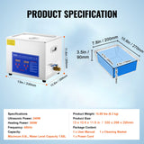 VEVOR Ultrasonic Cleaner 10L Jewelry Cleaning with Digital Timer Ultrasonic Cleaning Machine for Jewellery Rings Watches Eyeglasses Dentures Coins Metal Parts Commercial and Home Use Silver - Close-Up Angle
