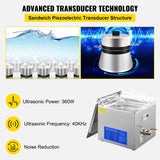 Vevor Powerful Stainless Steel 13.5-15 L Liters Ultrasonic Cleaner 360W Digital Heater Timer - Side View