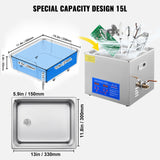 Vevor Powerful Stainless Steel 13.5-15 L Liters Ultrasonic Cleaner 360W Digital Heater Timer - Rear View