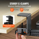 VEVOR Clamp on Keyboard Tray Under Desk, Desk Keyboard Tray Slide out with Sturdy No-drill C Clamp Mount, Large 26.8 x 11 inch Slide-out Computer